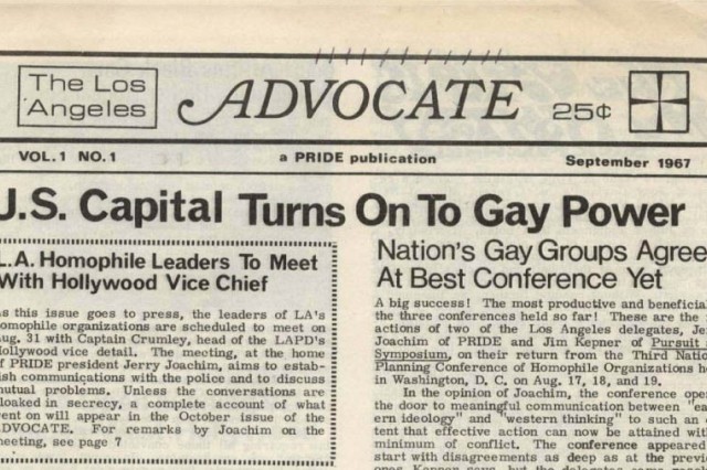 The Advocate First Issue Headline 