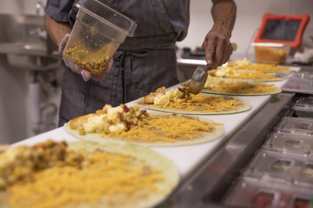 Food preparation in kitchen 