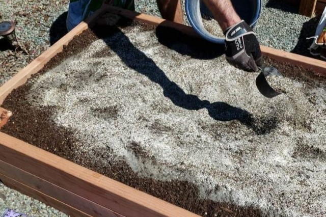 Applying zeolites to a raised planter