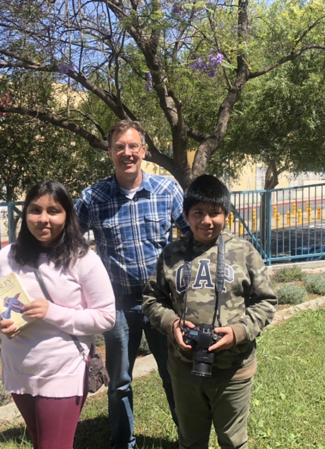 Esperanza Elementary Student Birders Yanny, Bryan, Ervin and Principal Brad Rumble