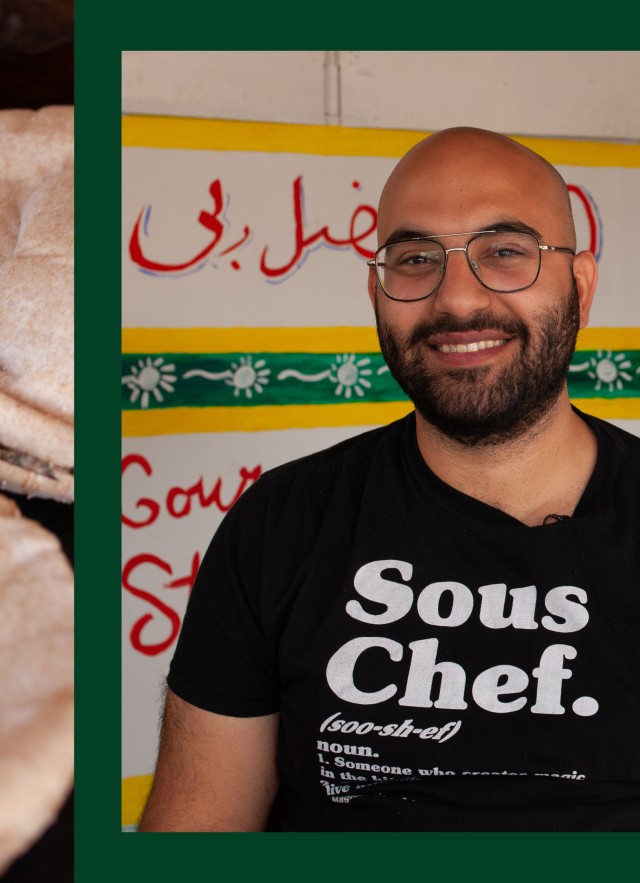 Man in black shirt and bread close up 