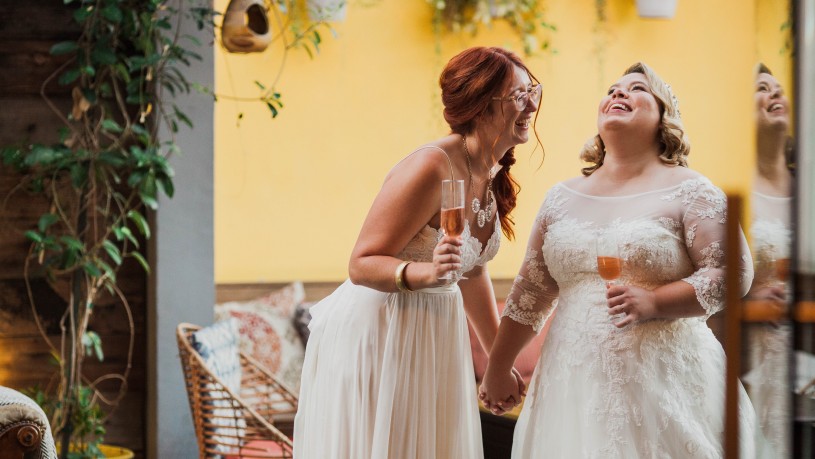 Jackie Reimann and Morgan Champion on their wedding day.