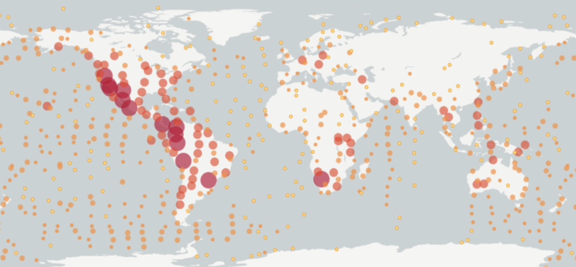 map of digitized specimens