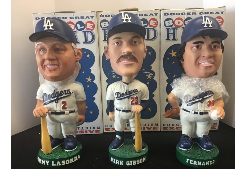 Tommy Lasorda, Kirk Gibson, and Fernando Valenzuela bobbleheads